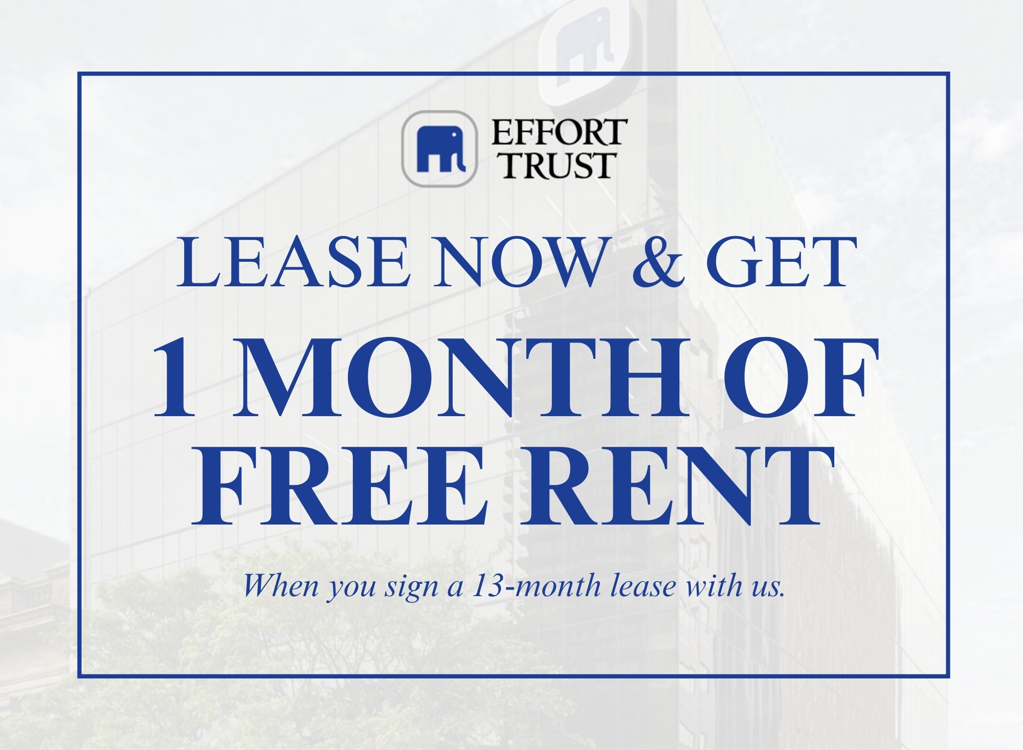 A sign advertising a free month of rent for signing a 13-month lease.